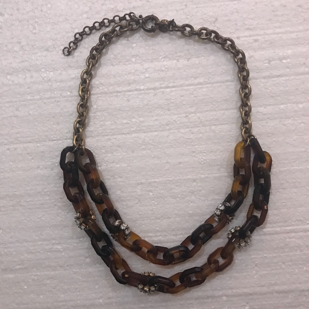 J.Crew Crystal Jeweled Two Strand Tortoise Link Necklace Adjustable Length